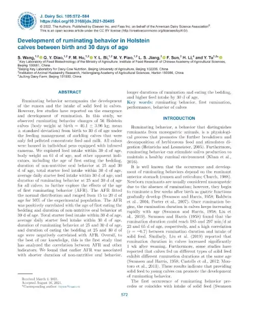 Diagramm zum Wiederkauverhalten bei Holstein-Kälbern in den ersten 30 Lebenstagen
